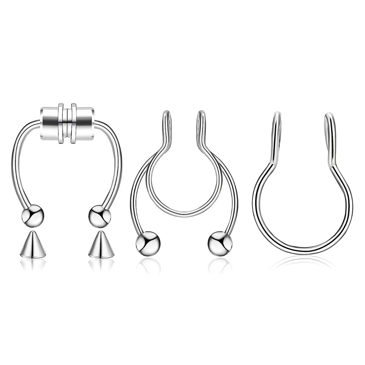 3/24pcs 패션 316L 스테인레스 스틸 가짜 자기 Septum 코 후프 링, 코 링에 말굽 클립 No-Pierced Septum Ring