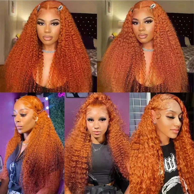 Perruque Lace Frontal Wig naturelle, cheveux humains, couleur Orange, vague d'eau, 13x6 Hd, pre-plucked, Deep Wave, 30 pouces, gingembre