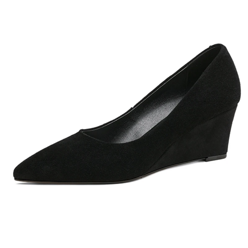 

Wedge Heels Shoes for Women Sheep Leather Elegant Black Wedges Heeled Party Office Footwear Shoes Female Dress Pumps Comfortable