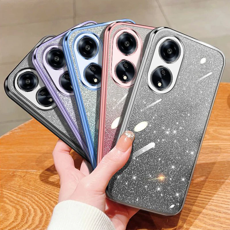 Para OPPO A38 A18 funda de lujo galvanizada con purpurina oppo A58 A78 A98 A58 4G 5G suave TPU parachoques transparente contraportada del teléfono