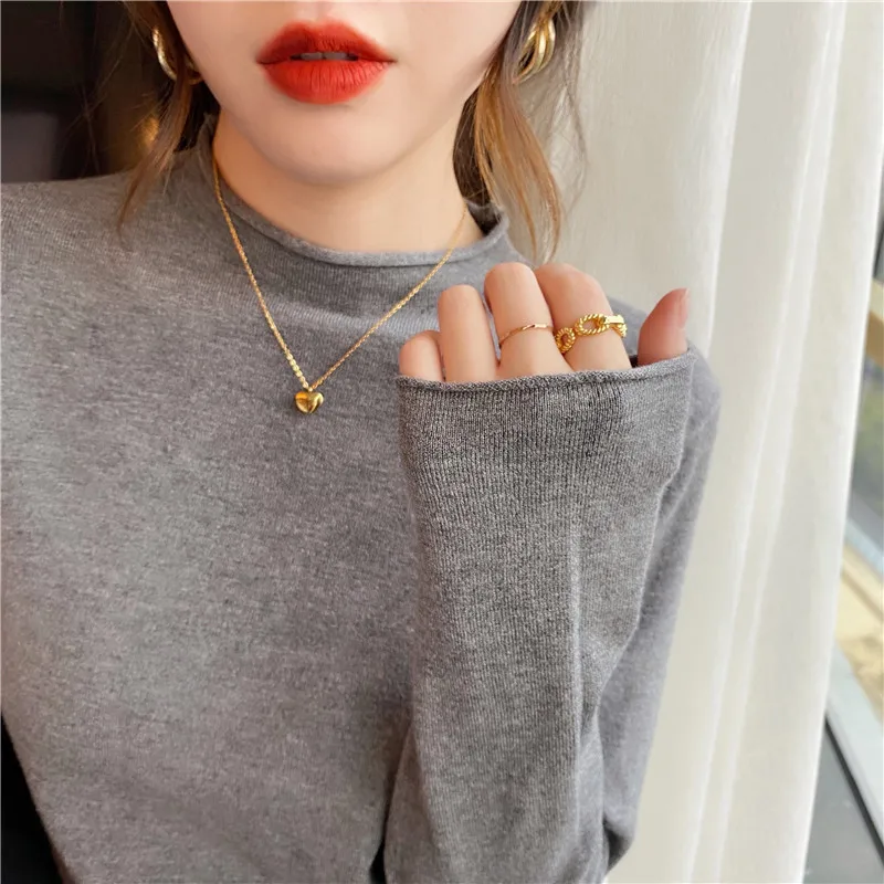 

Knitted Shirt Women Pullover Sweater Bottoming Shirts Autumn Winter Female Mock Neck Long Sleeve Elastic Slim Sweaters Knit Tops