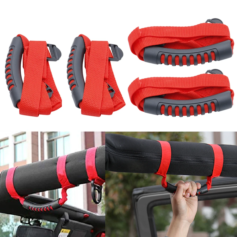 2pcs/4pcs Armrest Top Grab Handles Grip Bar Pulling Tab Roll Bar Mount For Jeep Wrangler CJ TJ JK JL Sports Sahara Rubicon