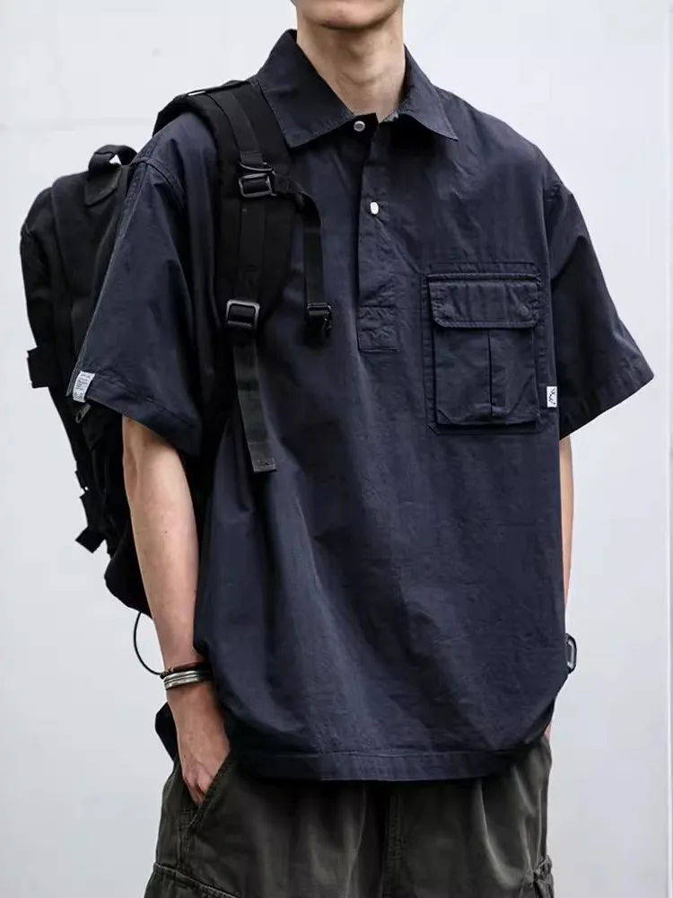 

HOUZHOU Techwear Cargo Shirts Men Short Sleeve Top Men's Clothing Casual Darkwear Summer Japanese Streetwear Hip Hop Harajuku