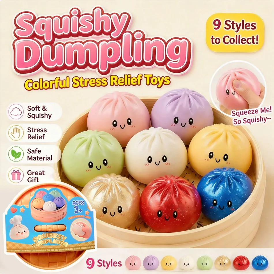 Juguete Squishy de Dumpling en Caja Sorpresa, Squishy de Bollo de Simulación con Cara Sonriente Colorida, Juguete Antiestrés Fidget, Juguete de Dumpling Retorcido
