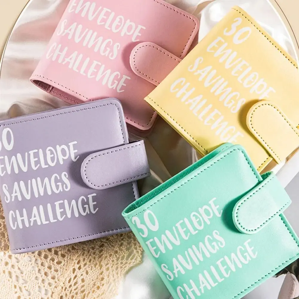 Livro de desafio para economia de dinheiro em couro PU, folhas soltas, grande capacidade, 30 envelopes, fichário para economizar dinheiro, vários bolsos