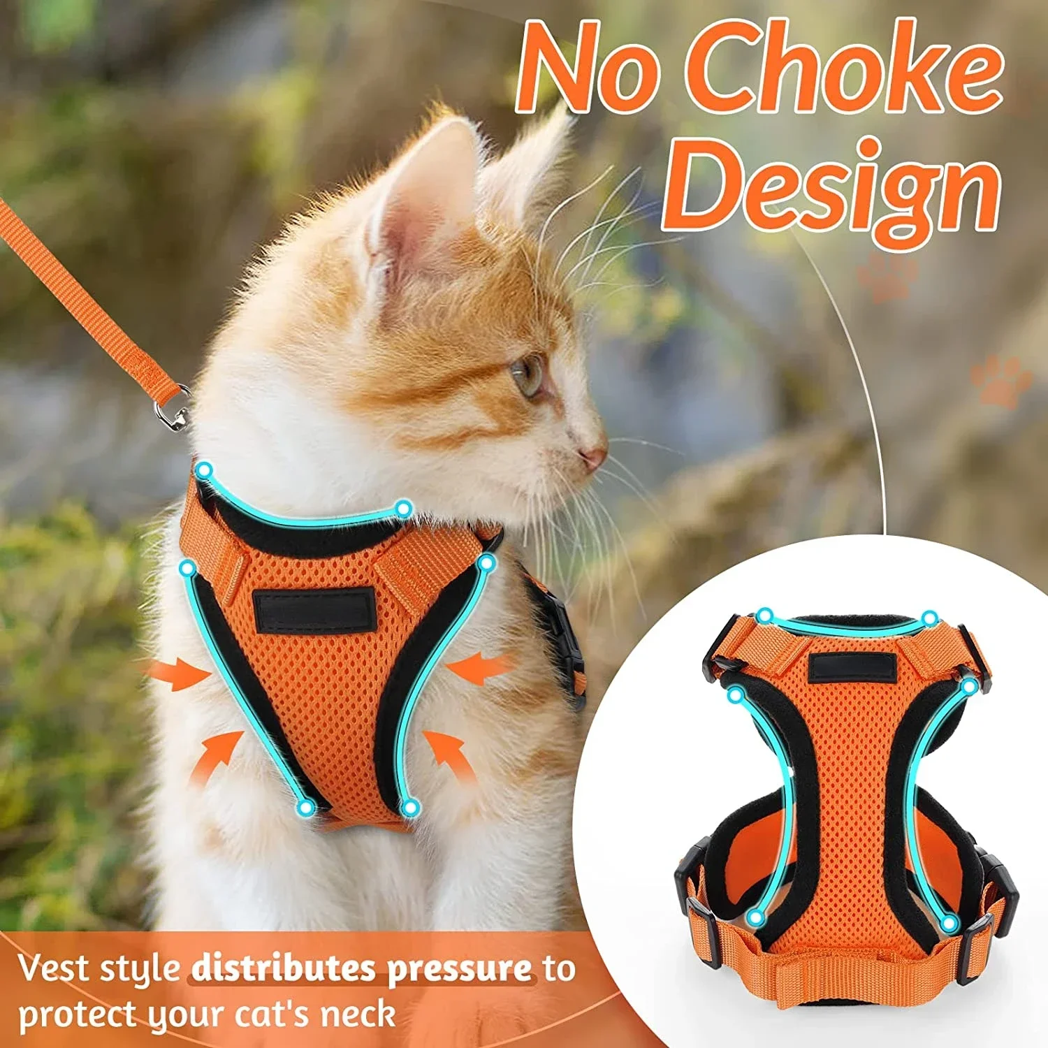 ATUBAN Arnés y correa para gatos para caminar, arneses de chaleco ajustables suaves a prueba de escape para gatos, chaqueta de tiras reflectantes transpirables