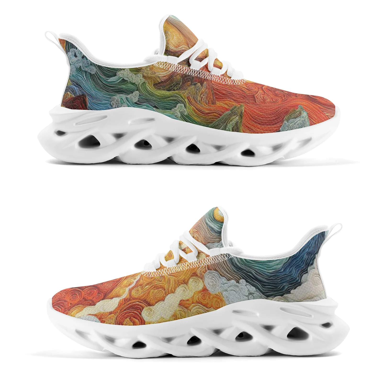 Calçados esportivos casuais com estampa de nuvem colorida personalizada para adolescentes, tênis de corrida leves para homens e mulheres, EUR36-48