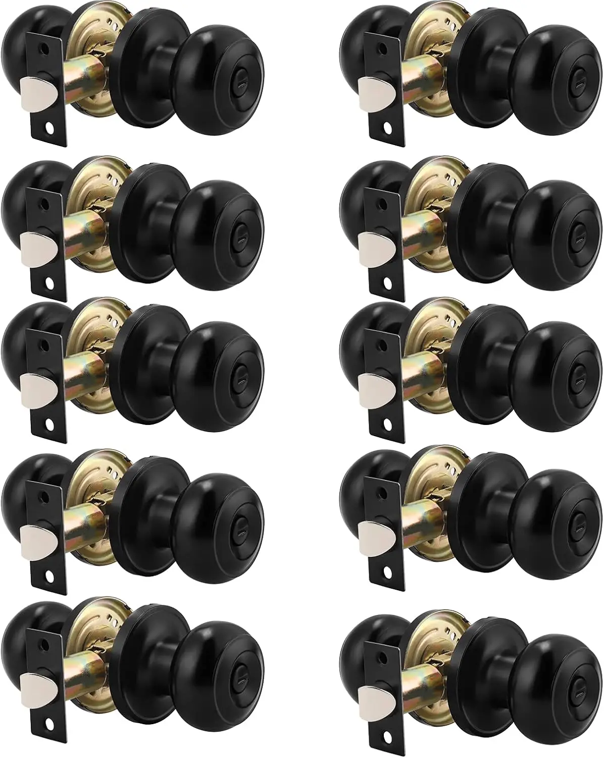 

10-Pack Round Privacy Door Knobs with Keyless Lock, Adjustable Latch for Bedroom Bathroom Interior Exterior, Black Modern Design