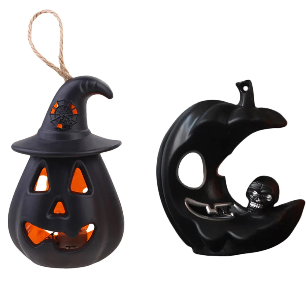 

2 Pcs Pumpkin Lantern LED Light Spooky Halloween Lights Fall Decor Decorative Lamp Skull
