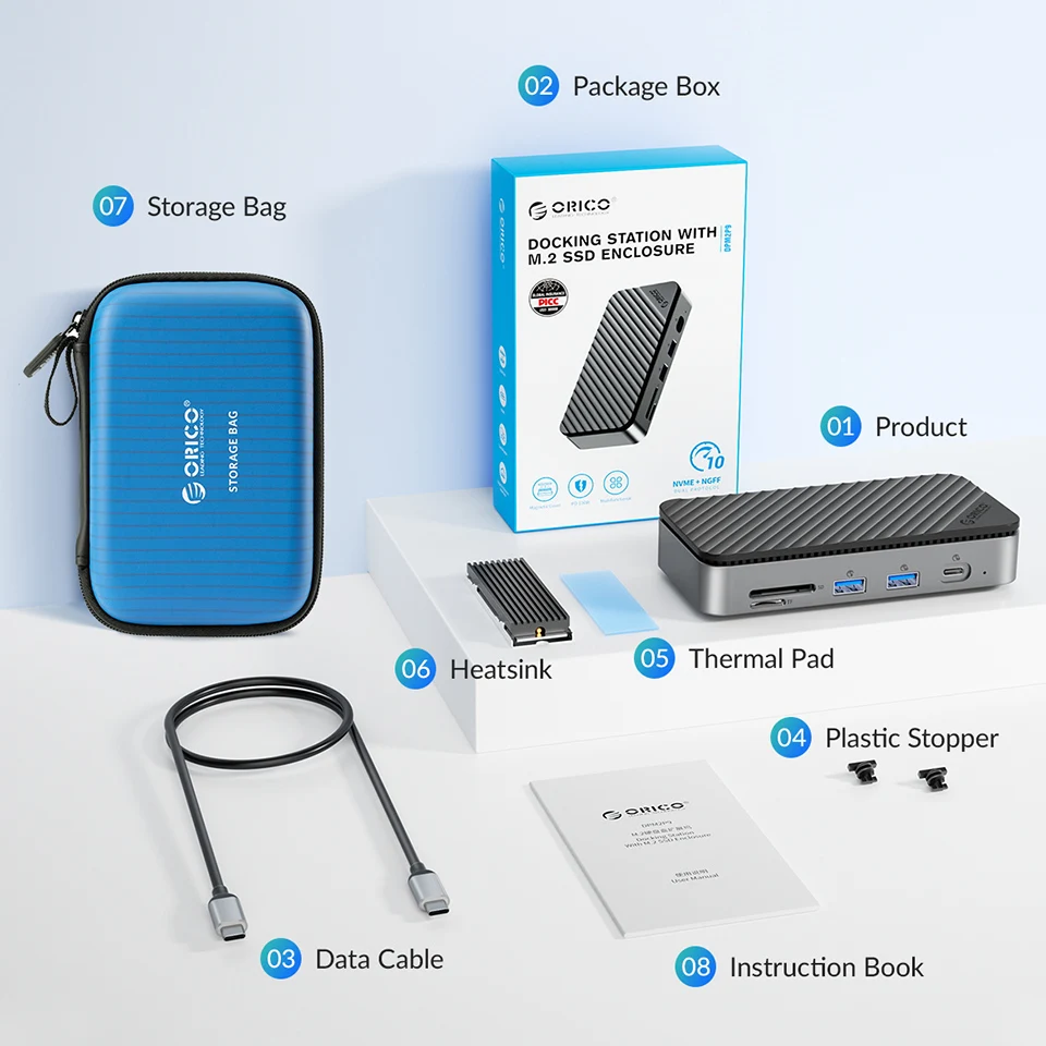 ORICO M.2 SATA NVMe NGFF External Case USB 3.2 Docking Station SSD Enclosure Solid State Disk Drive Storage Box HDMI Video RJ45