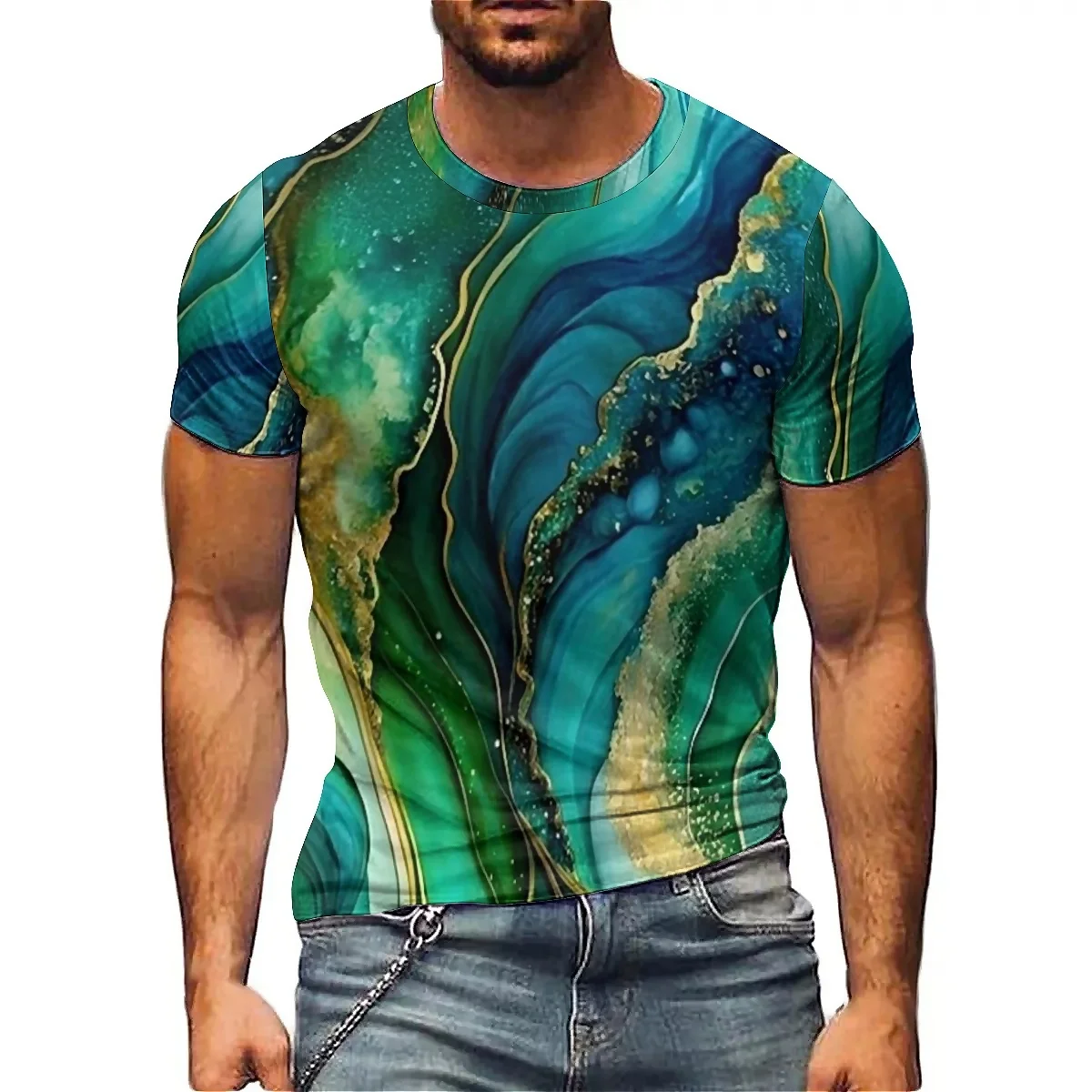 

European and American Trendy Men's 3D Printed Short Sleeved T-shirt for Business, Leisure, Daily Commuting, Breathable and Comfo