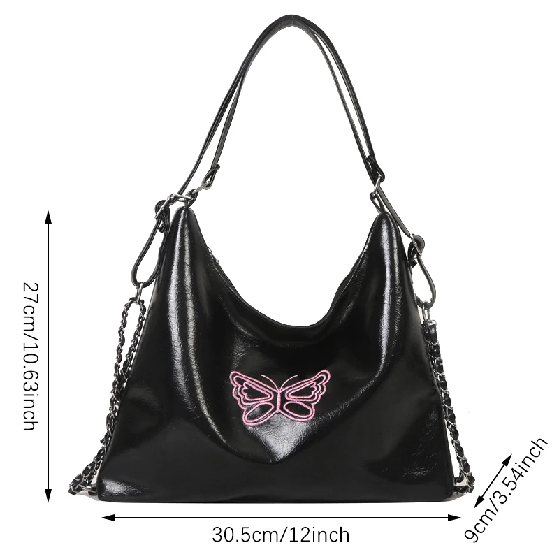 Butterfly Embroidery Women\'s Underarm Bags PU Leather Ladies Tote Handbags Backpack Simple Large Capacity Female Shoulder Bag