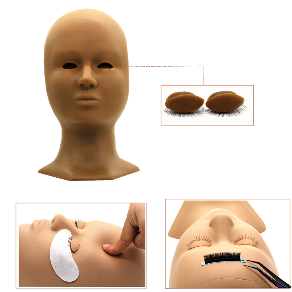 Manequim cabeça para cílios extensão treinamento kit com pálpebras removíveis, Silicone Cosmetic modelo cabeças, ferramentas de maquiagem, material