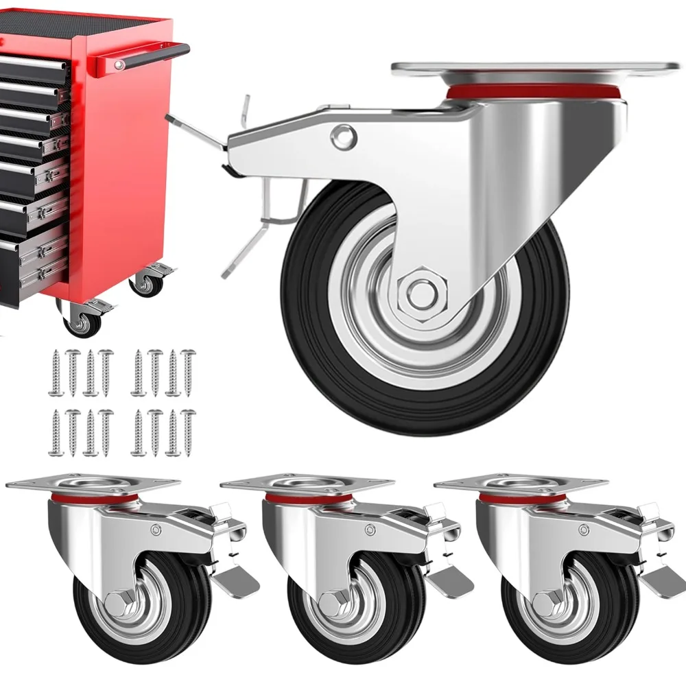 4 Stück Schwerlast-Schwenkrollen |   50 kg Tragkraft pro Stück |   2 Verriegelbare + 2 Nicht-Verriegelbare |   Universelle Plattenhalterung für Werkbänke, Wagen & Schränke