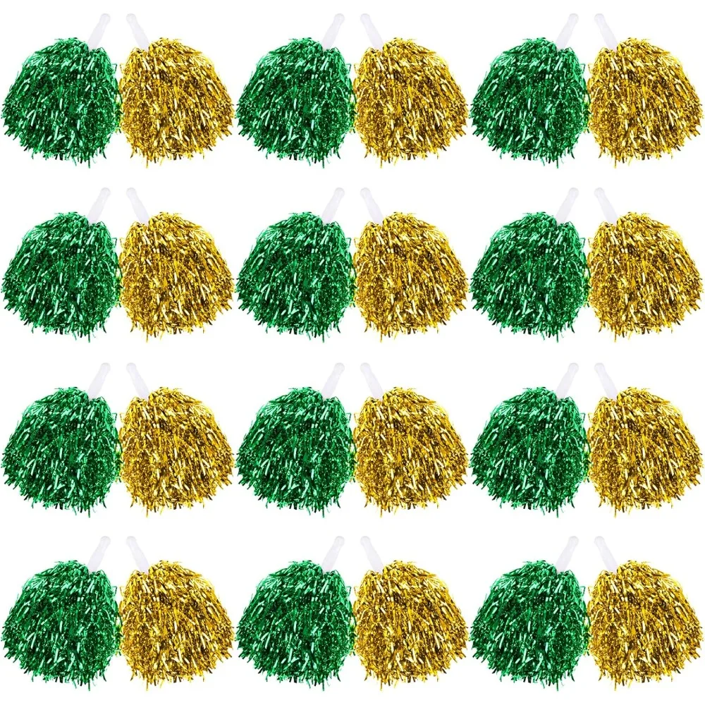 

60 Pcs Cheerleading Pom Poms Bulk Cheer Pom Poms Sets Metallic Foil Fun Spirited Cheer Pom Poms with Plastic Handles