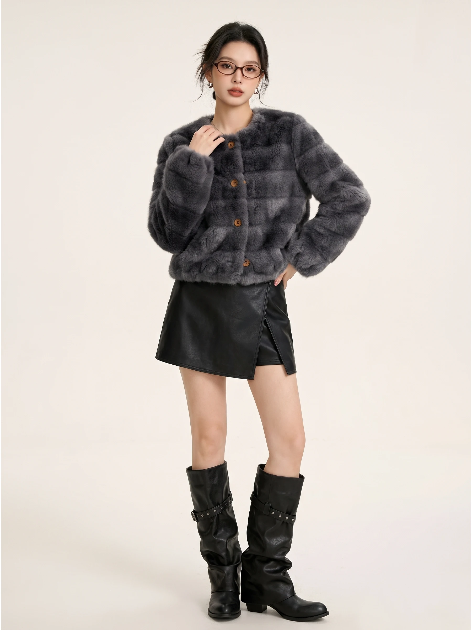 Eco-Friendly Luxury Faux Fur Jacket round Neck Loose Fit Short Coat Korean Style Women's Warmth Fashion Outerwear Coat