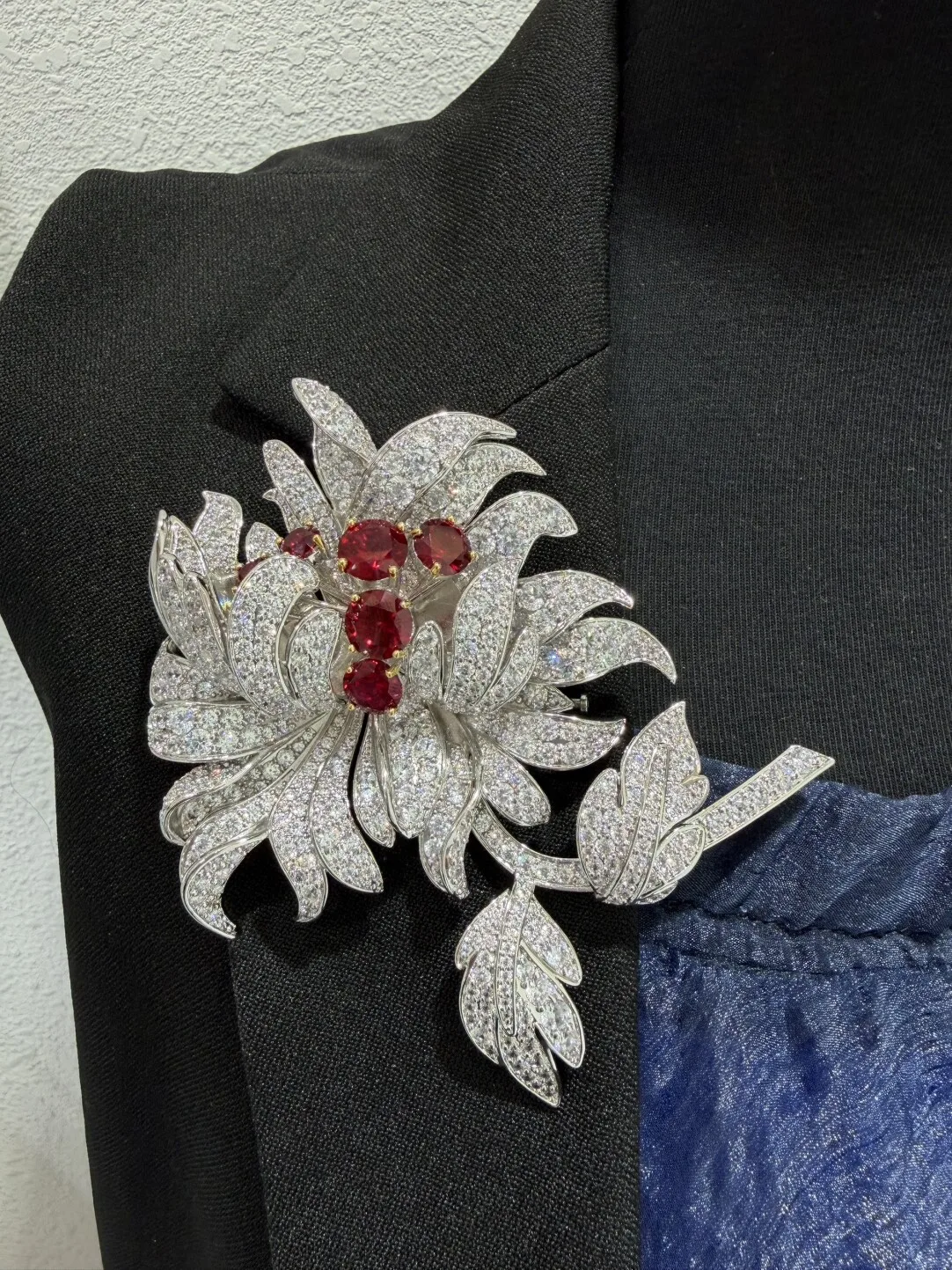 vintage style  large flower brooch copper with cubic zircon 93*75mm fashion women jewelry  high quality MIYI