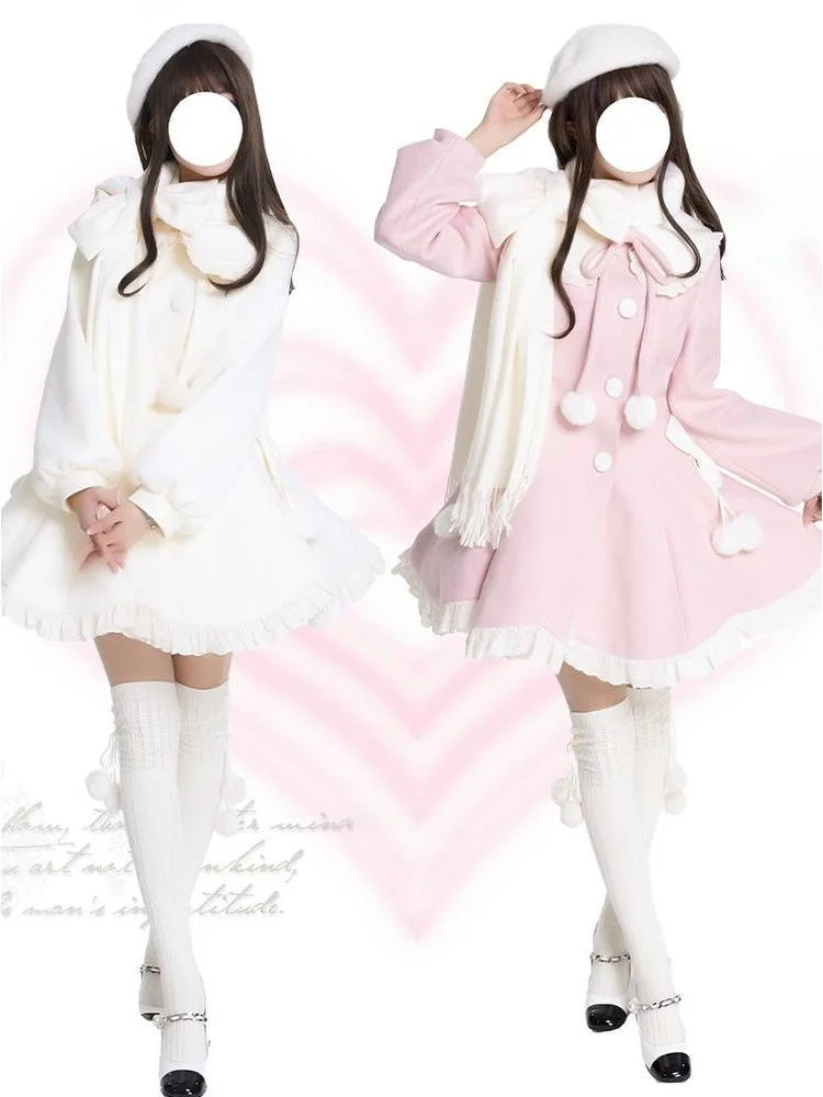 

Милый шерстяной комплект: пальто и шарф, женское осенне-зимнее твидовое пальто с завязками на талии, укороченное, с длинными рукавами