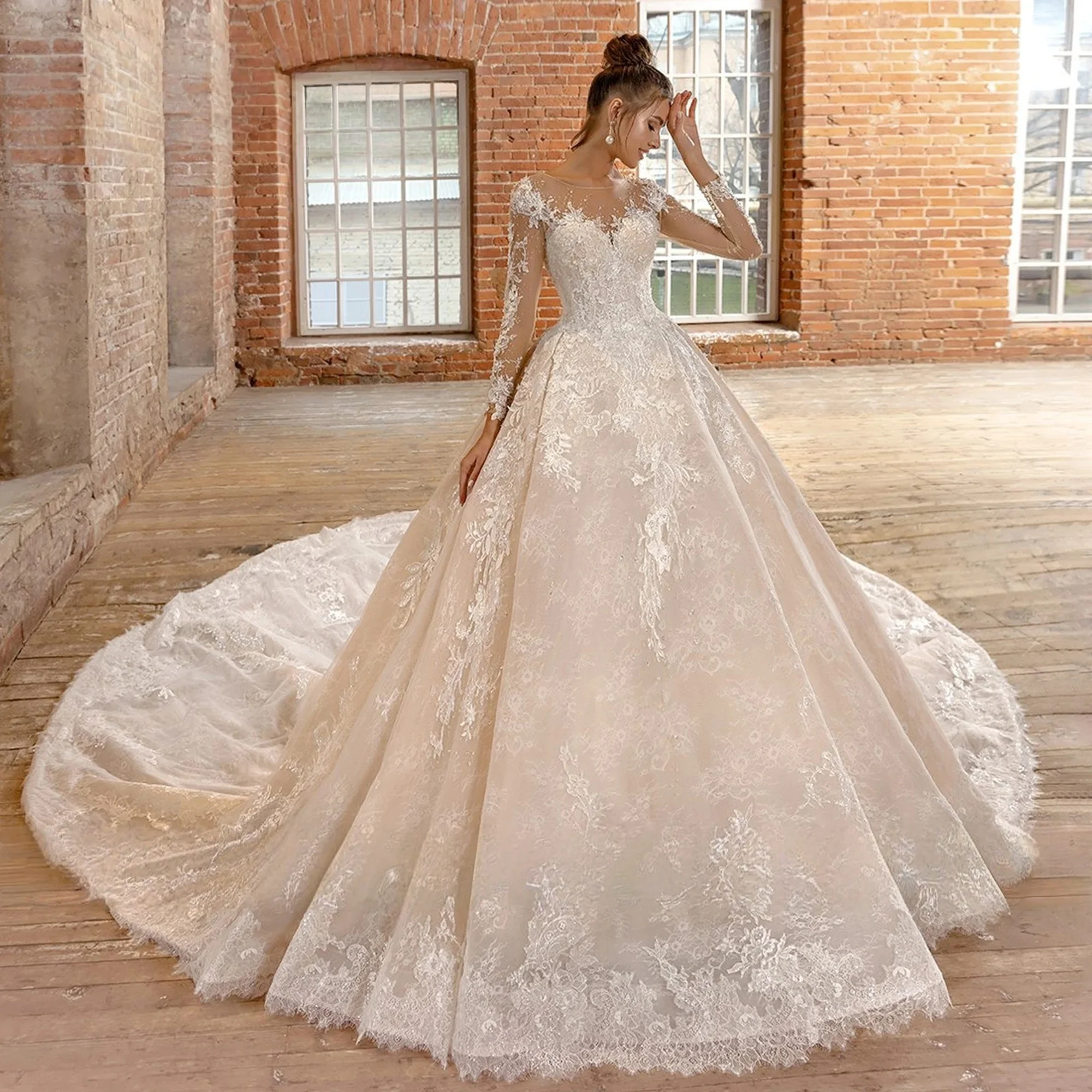 Lace Wedding Dresses Ball Gown Long Sleeves Muslim Dubai Saudi Arabia Israel Bridal Gowns Vestido De Novia Customized