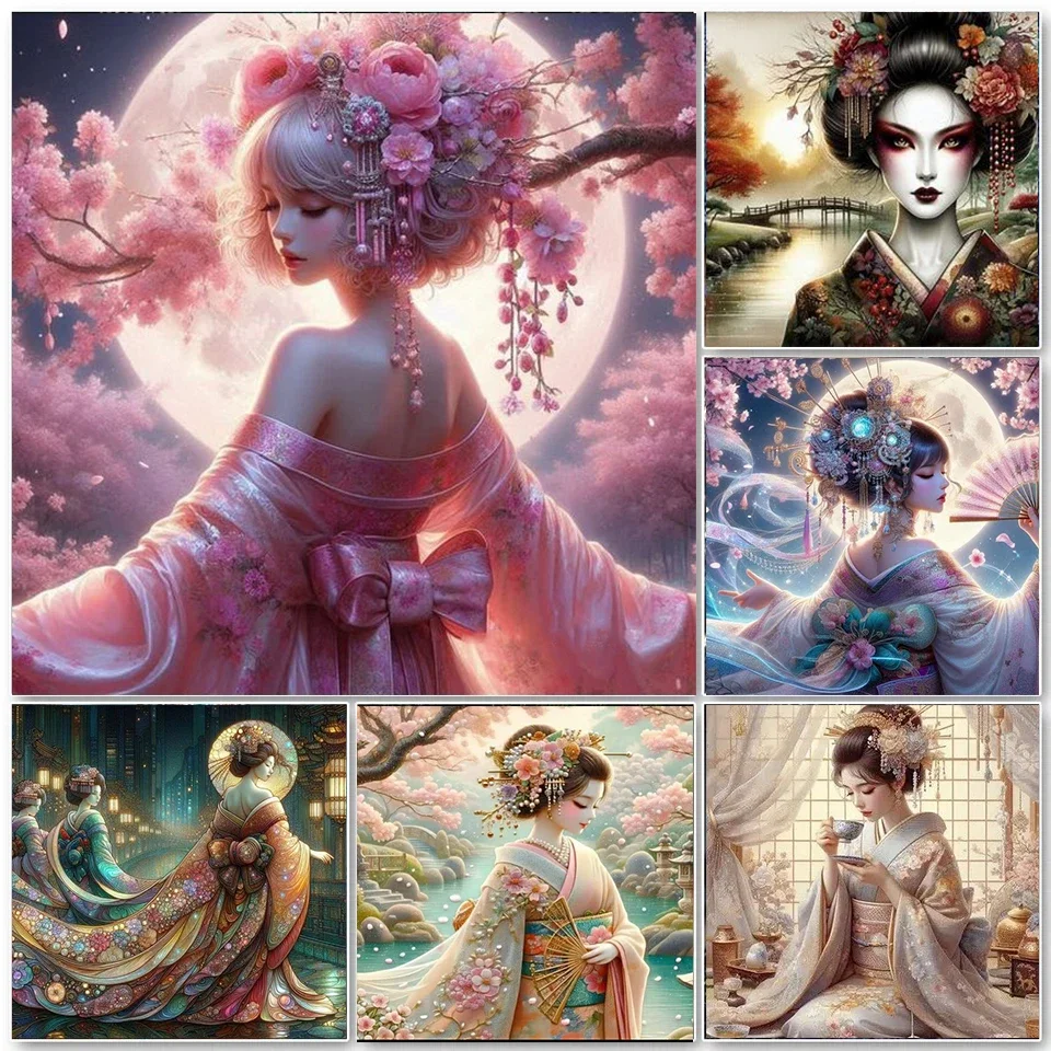 Diy arte mosaico completo Kimono japonés mujeres Kits de pintura de diamante nueva mujer bordado de diamantes de imitación imagen decoración de pared