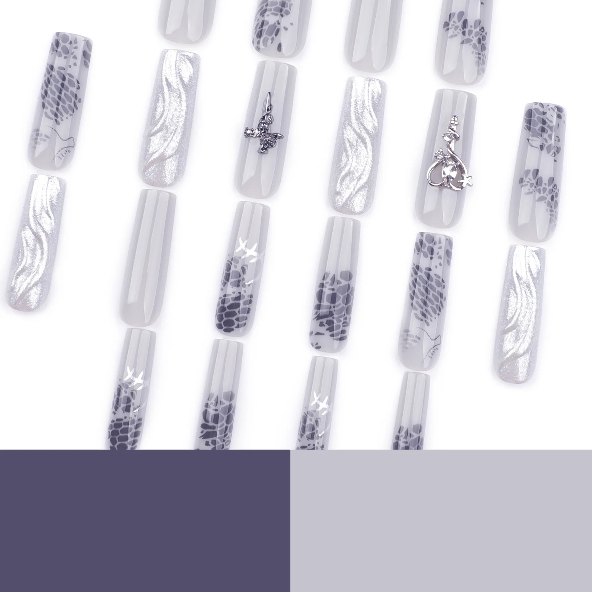 24 قطعة من الأظافر الصناعية المستطيلة المعدنية على شكل قلب فتاة ساخنة متقاطعة يمكن ارتداؤها يدويًا مانيكير أظافر وهمية #4