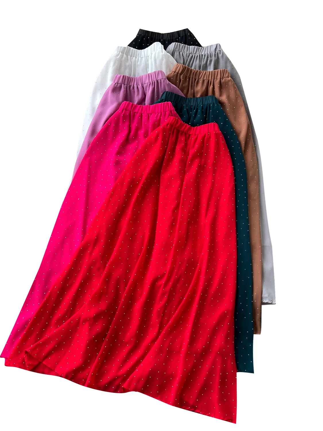 Gonna longuette a trapezio da donna con strass pesanti Ele Gonna longuette estiva a vita alta in chiffon snellente drappeggiato Ci Commute