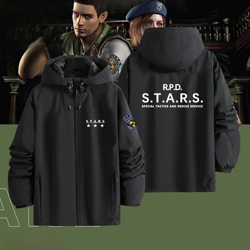 

Biohazard Game STARS Special Tactics And Rescue Service up Coat of Arms Outdoor Windproof Polyester Jaet for Men And Women