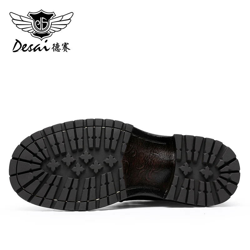 Desai [Wool vintage leather boots] Autumn and Winter warm thick fleece high top boots leather casual men\'s work boots