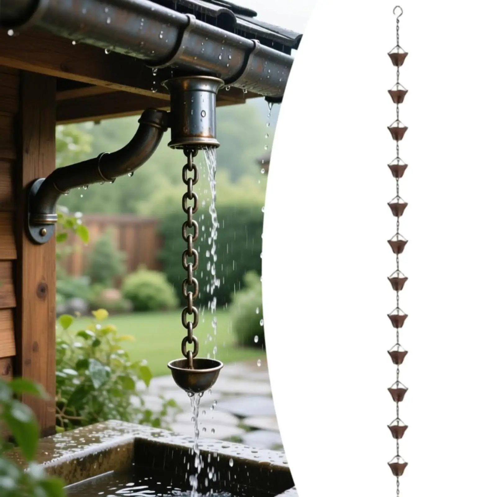 Decorative Rain Chains for Gutters Bronze Iron Pouring Cups Water Diverter for Home Roof Garden Use