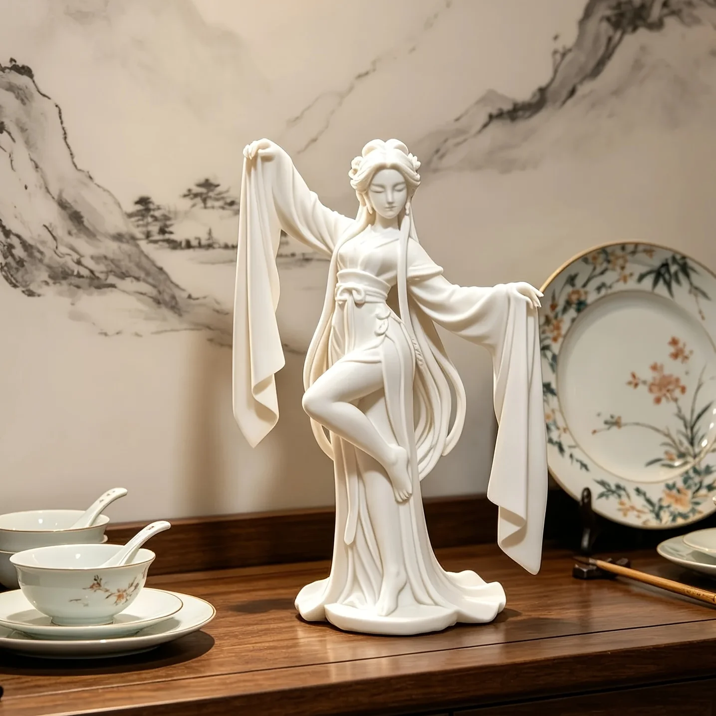 3D Printed Chinese Water Sleeve Dancer Statue, Classical Dance Female Figurine, Home Desk Decor, Gift for Dance Lovers