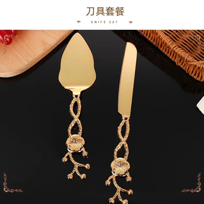 2 pieces  Creative design of hollowed-out flower handle spatula set zinc alloy western-style food steak pizza hotel tableware