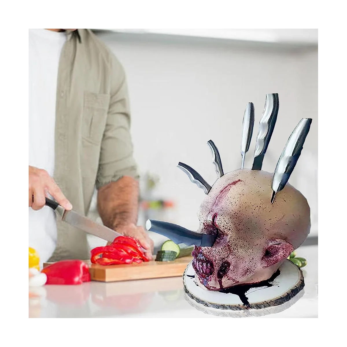 Halloween Skull Kitchen Storage Holders Storage Rack Knife Block Holder Rack for Cutlery Display Organizer Ornament