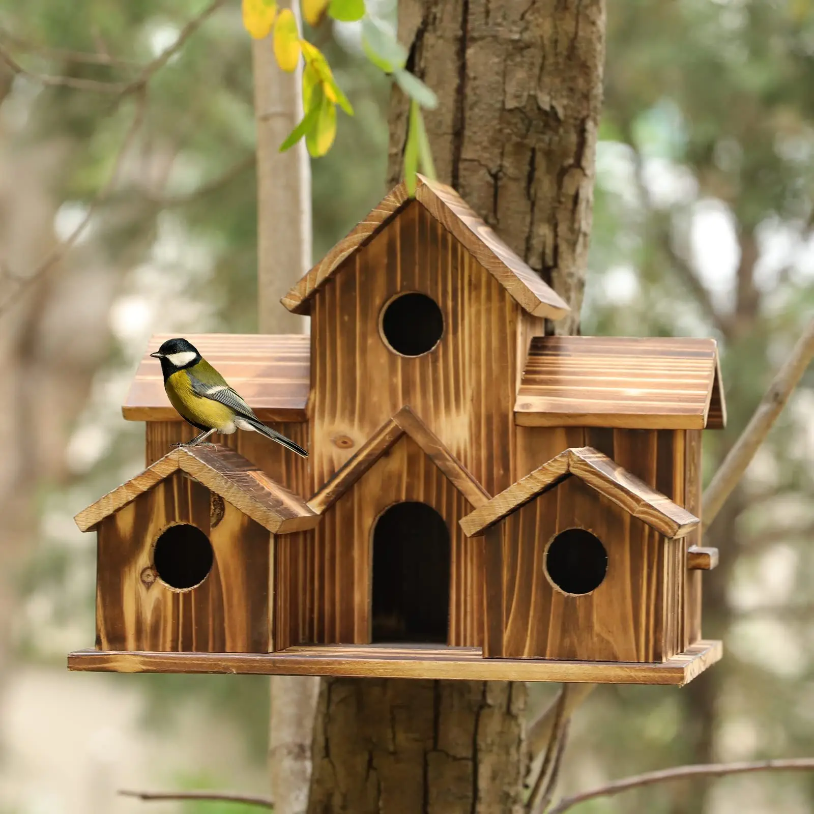 Wooden  Bird House  Creative Pastoral Outdoor Parrot Bird's Nest Villa-style Bird Feeder Courtyard Decoration Ornaments