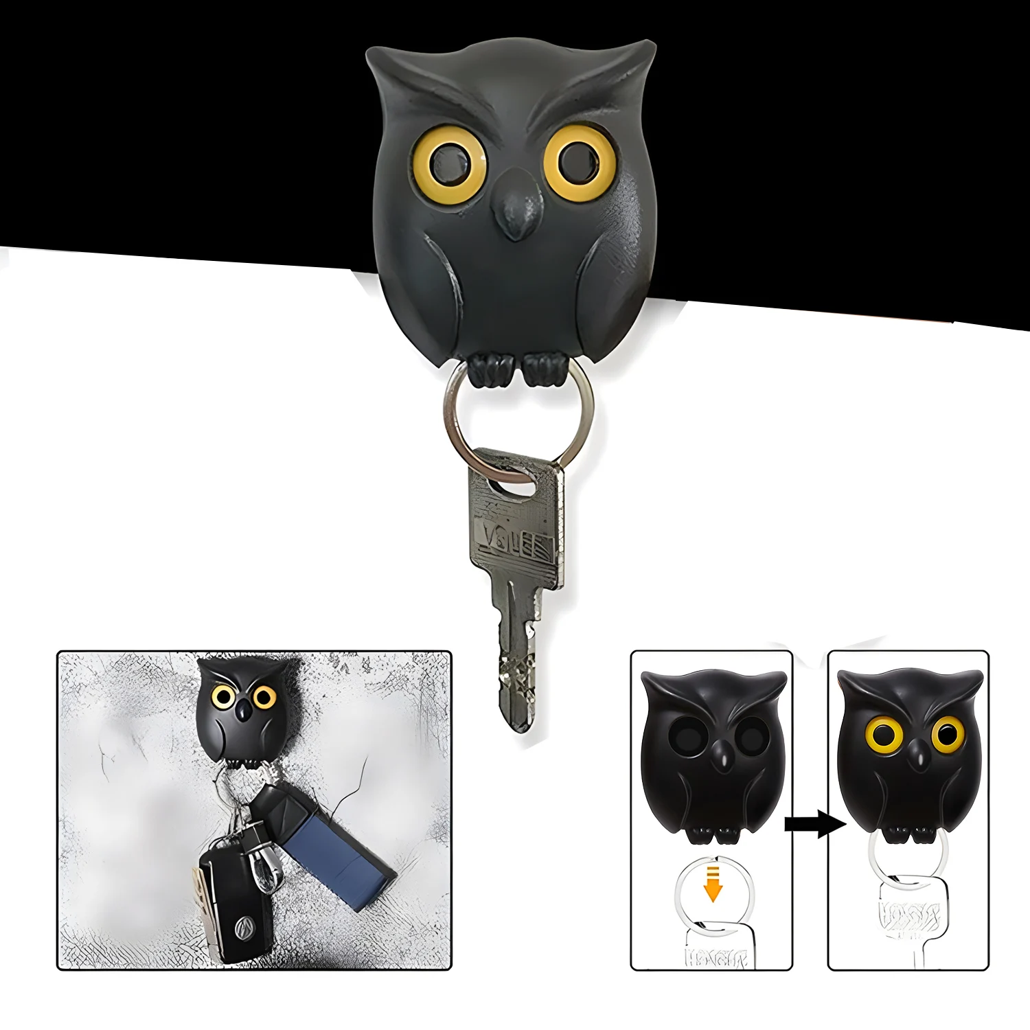 Hot Creative Owl Night Wall Magnetic Key Holder Magnets Hold Keychain Key Hanger Hook Hanging Key Will Open Eyes Home Decoration