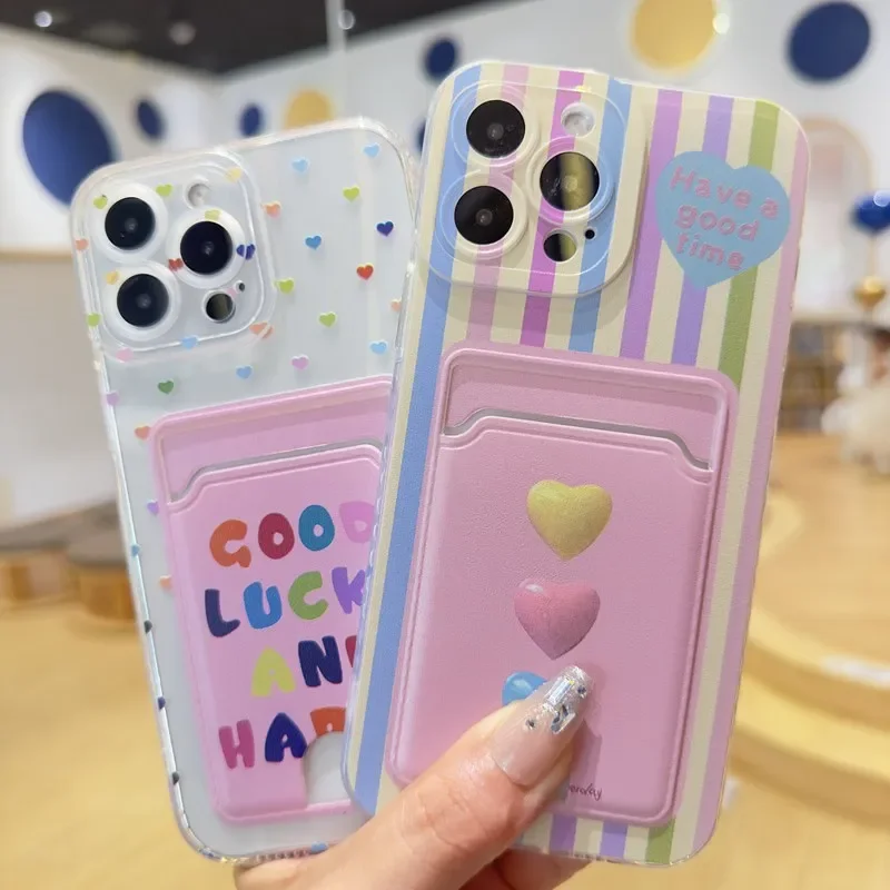 Lucky Heart Card Bag Holder Phone Case For Honor X9C X7C X5B X6B X7B X8B X9B 5G X5 Plus X6 X7 X8 X9 X7A X8A X9A 8X 9X Soft Cover