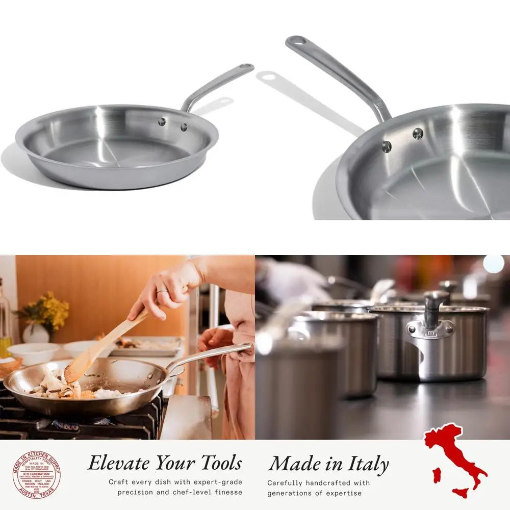 

Professional 12-Inch 5-Ply Stainless Steel Frying Pan - Italian Crafted Induction Compatible Cookware