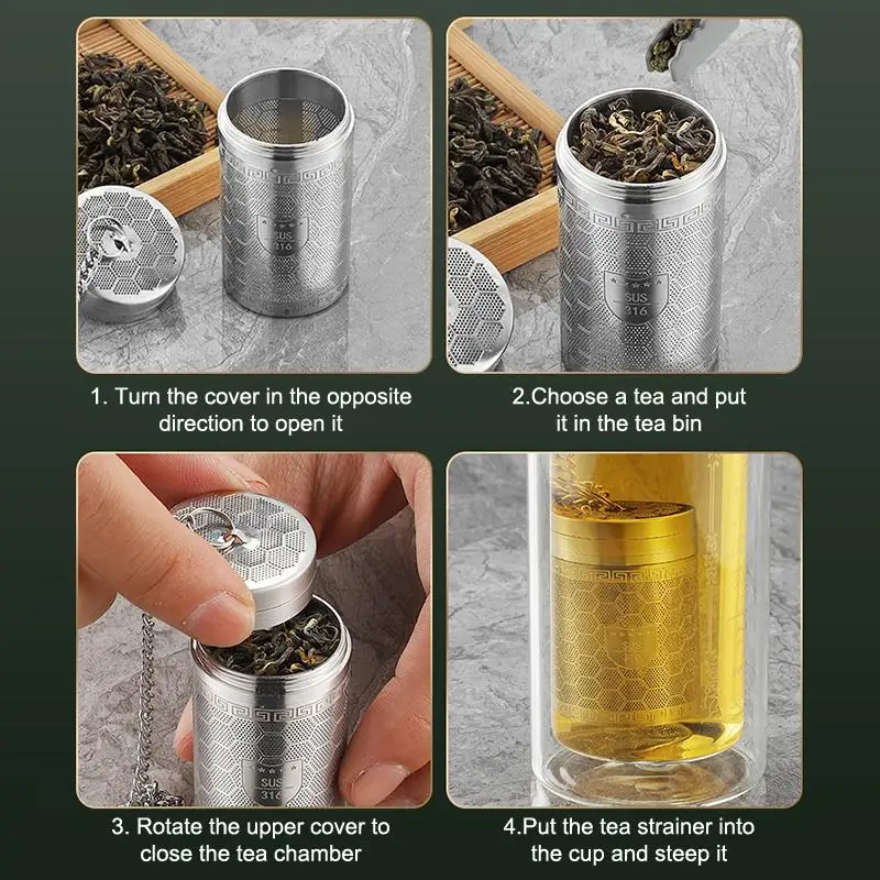 Tee-Infuser aus Edelstahl 316 mit ultrafeiner Netzverlängerungskette für das Aufgießen von losen Teeblättern zu Hause, im Büro oder auf Reisen. – Detail 14