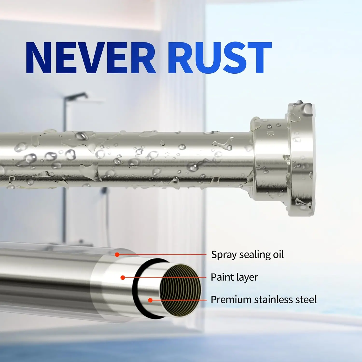 Heavy Duty Tension Shower Curtain Rod, 1