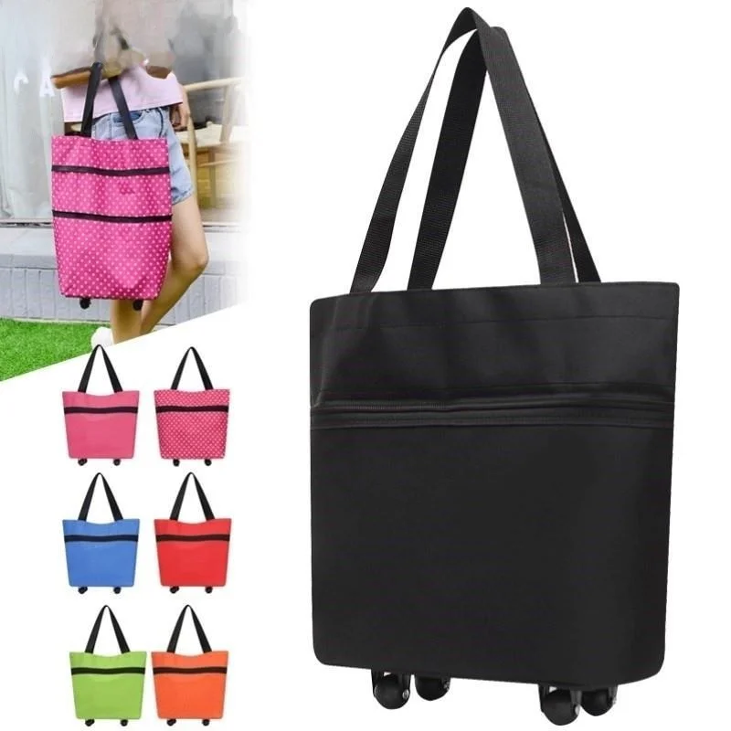 

Large Capaci op Bag Portable Foldable Trolley Bag with Wheels Vegetable Bung Car Home Use Convenient Storage Tool