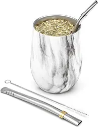 Modern Mate Cup and Bombilla Set (Yerba Mate Cup) -Yerba Mate Set Double Walled 18/8 Stainless Steel