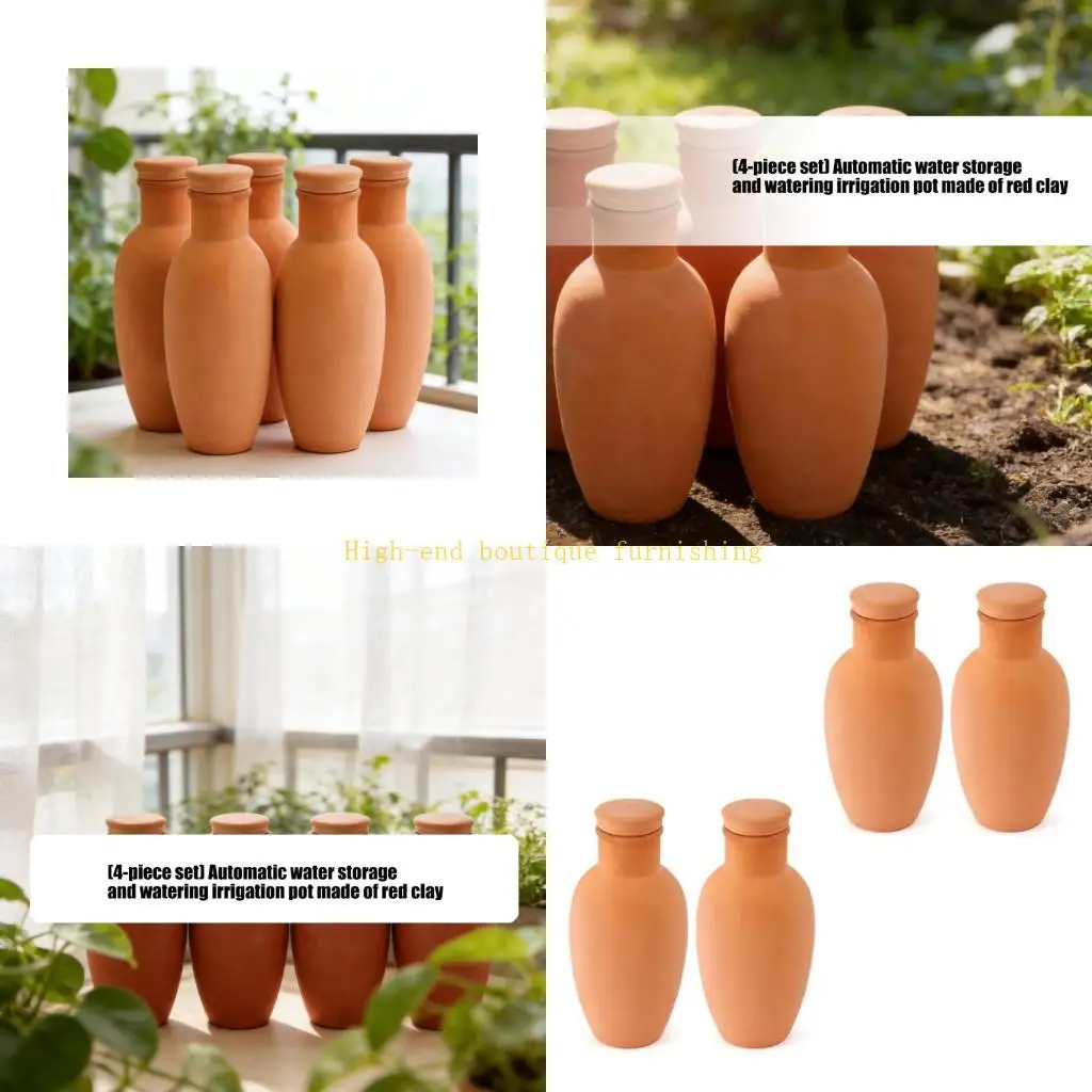 

L9NB Set Of 4 Terracotta Automatic Watering Stakes With 450mL Capacity For Succulents Flowers Herbs