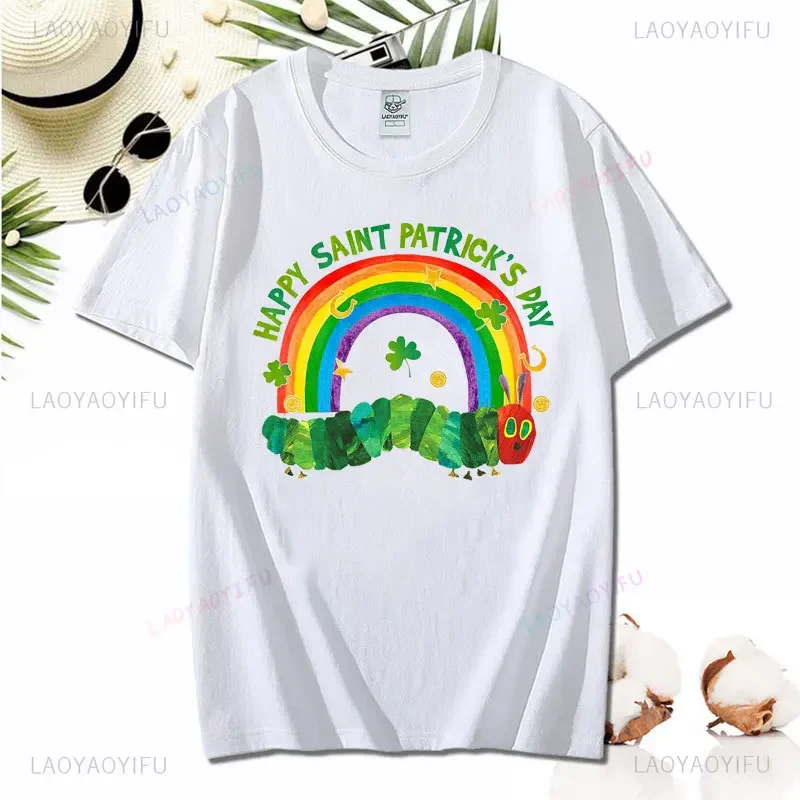 Happy Saint Patrick's Day The Very Hungry Caterpillar Printing T-Shirt Teacher Cotton Shirt Very Hungry Caterpillar Tee-Shirts