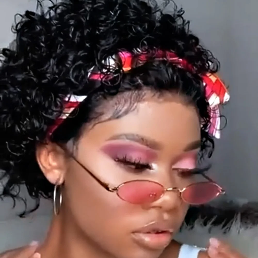 عقال شعر مستعار شعر الإنسان غريب مجعد آلة كاملة صنع البرازيلي ريمي خصلات الشعر المستعار الإنسان للنساء قصيرة بوب شعر مستعار عابث قطع شعر مستعار مجعد #1