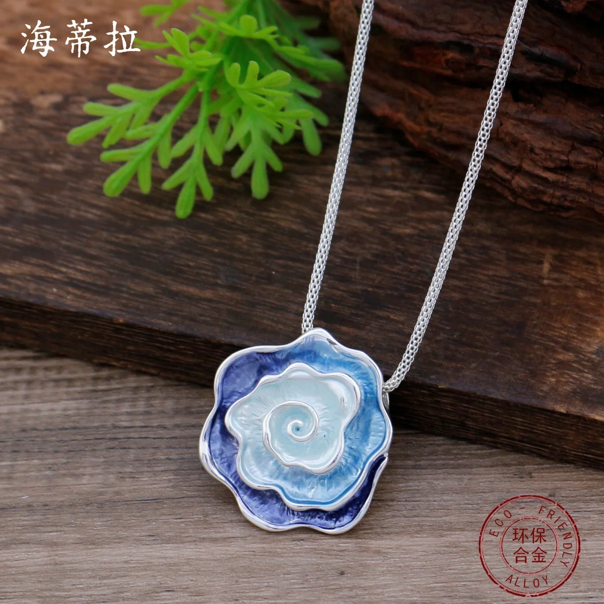 DIY accessories gradual change enamel color geometric rose pendant women's simple high sense rose versatile necklace