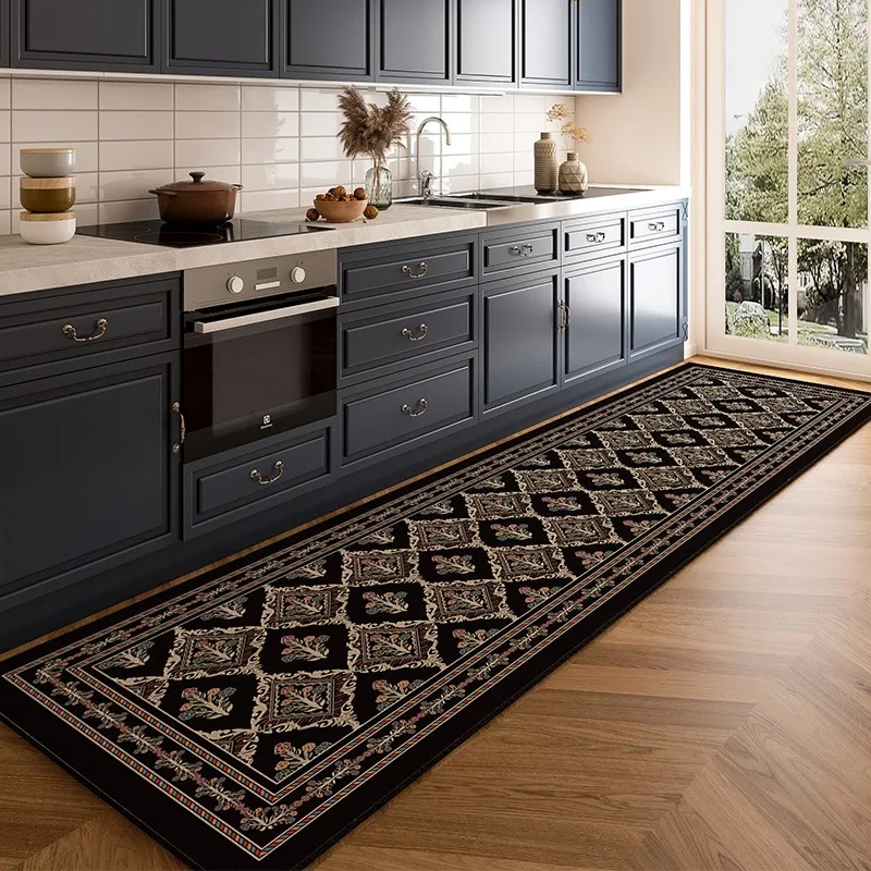 American Light Luxury Kitchen Floor Mat Home Non-slip Oil-proof Wipeable and Wash-free Rug Waterproof Pvc Leather Floor Mats 러그