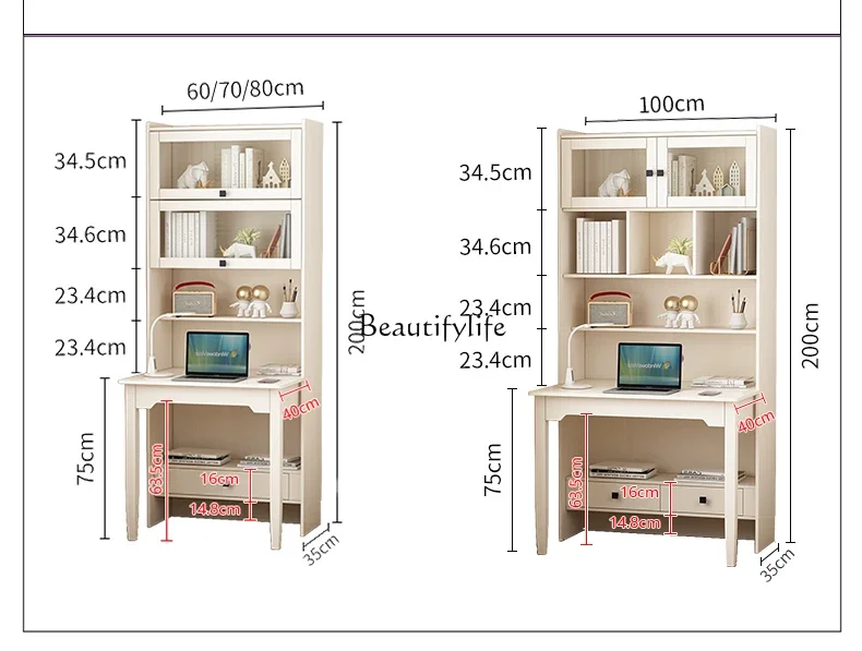 LXSolid Wood مكتب متكامل قابل للطي حديث قابل للسحب متعدد الوظائف رف كتب للطلاب SSS