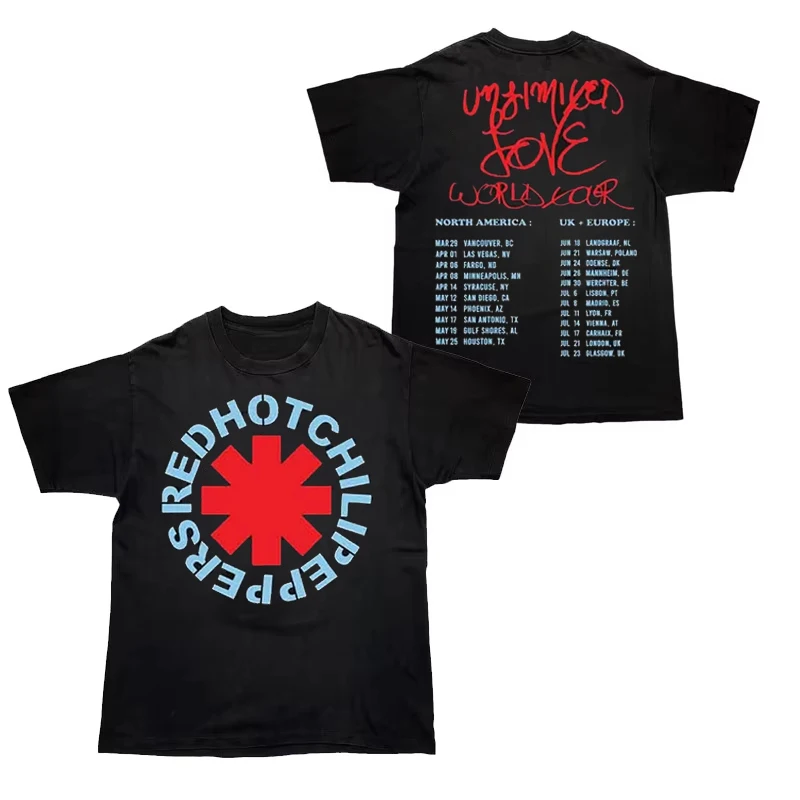 2026 Summer Red Hot Chili Peppers Band Graphic Print T-shirt Summer New Short Sleeves Men Women Cotton Y2K Quality Shirt