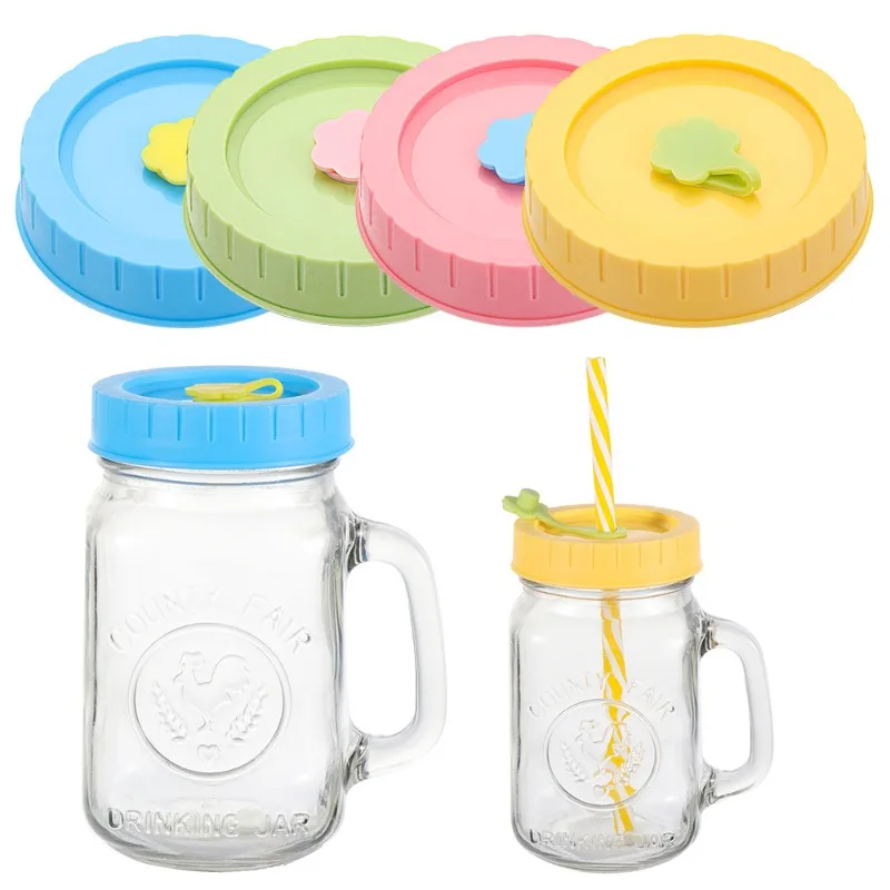 

Regular Mouth Mason Jar Lids with Straw Hole Straws Silicone Stoppers Clean Brush BPA Free Plastic Canning Jar Drinking Lids