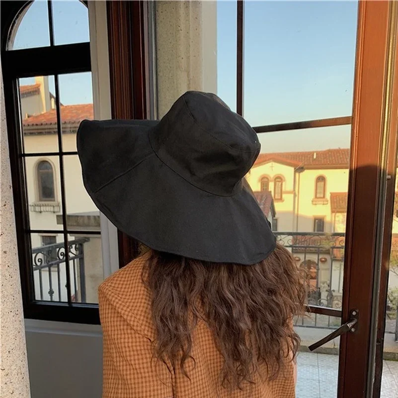 2022 New Summer Autumn Large Brim Fisherman Hat Women Cotton Linen Round Dome Bandage Bow Big Foldable Sun Hats Fishermen Hat