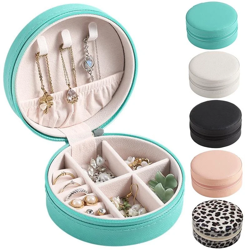 

Portable Jewelry Box with Zipper,Leather Waterproof Jewelry Organizer Necklace Earring Ring Display Stand Travel Jewelry Holder